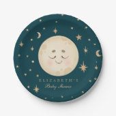 Niedlich Moon und Star Navy Babydusche Pappteller (Vorderseite)