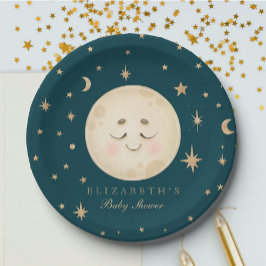 Niedlich Moon und Star Navy Babydusche Pappteller