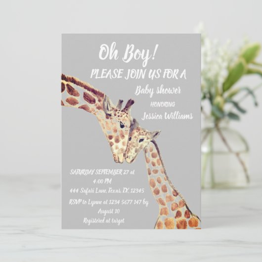 Niedlich Mother Baby Boy Giraffe Safari Boho Anima Einladung (Stehend Vorderseite)
