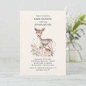 Niedlich Mother Baby Deer Baby Girl Dusche Einladung (Stehend Vorderseite)