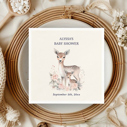 Niedlich Mother Baby Deer Baby Girl Dusche Napkins Serviette