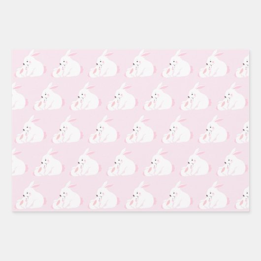Niedlich Mother & Baby Girl Bunny | Rosa Geschenkpapier Set (Vorderseite)