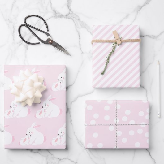 Niedlich Mother & Baby Girl Bunny | Rosa Geschenkpapier Set (Vorderseite)