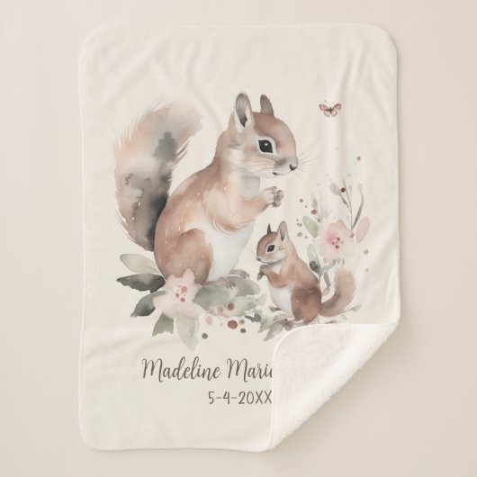 Niedlich Mother Baby Squirrel Name Birthdate Sherpadecke (Vorderseite)