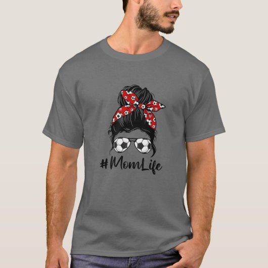 Niedlich Mother's Day Messy Bun Soccer Mama Mommy T-Shirt (Vorderseite)