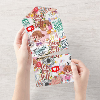 Niedlich Motivierend - Positives Zitat Kawaii All In One Einladung