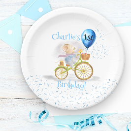 Niedlich Mouse Animal Bicycle Boy 1. Geburtstag Pa Pappteller