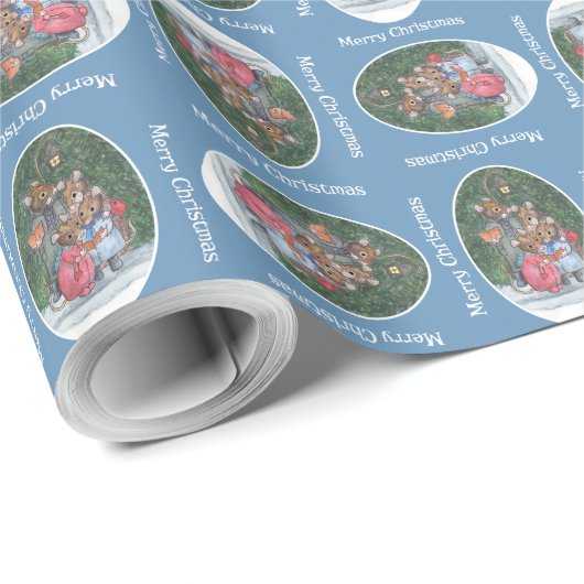 Niedlich Mouse Family Carol Sänger Weihnachtsgesch Geschenkpapier (Rolleneckpunkt)