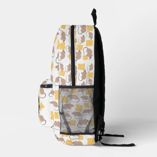 Niedlich Mouse Rodent Eating Cheese Pattern School Bedruckter Rucksack (Rechts)