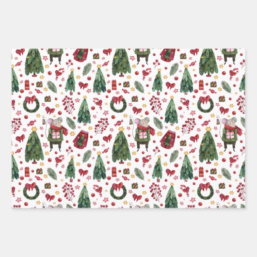 Niedlich Mouse Themed Christmas Patches Geschenkpapier Set (Vorderseite 3)