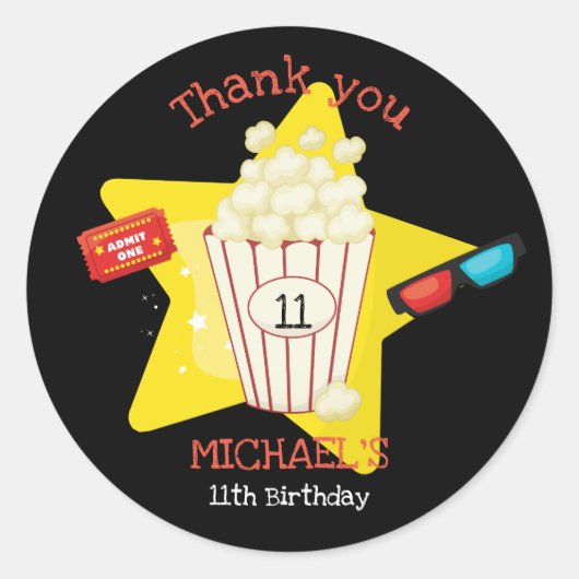 Niedlich Movie Night Birthday Party Popcorn 3D Bri Runder Aufkleber (Vorderseite)