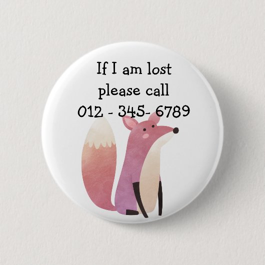 Niedlich Mr Fox, Kontakt für Kindernotfälle Button (Vorderseite)