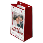 Niedlich Mr. & Mrs. Red Typografy Snowflake Foto X Kleine Geschenktüte (Vorderseite Schrägansicht)