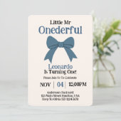 Niedlich Mr Onederful Blue Bow Boy 1. Geburtstag Einladung (Stehend Vorderseite)