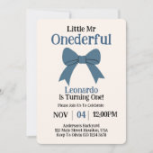 Niedlich Mr Onederful Blue Bow Boy 1. Geburtstag Einladung (Vorderseite)