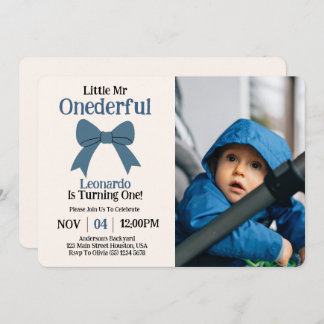 Niedlich Mr Onederful Blue Bow Boy 1st Birthday Fo Einladung
