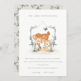 Niedlich Mum Deer Fawn Floral Wappen Kinderankündi Dankeskarte