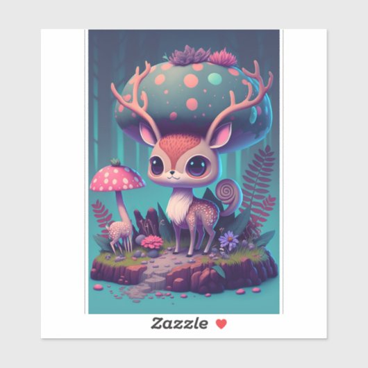Niedlich Mushroom Deer Fantasy Art Sticker (Blatt)
