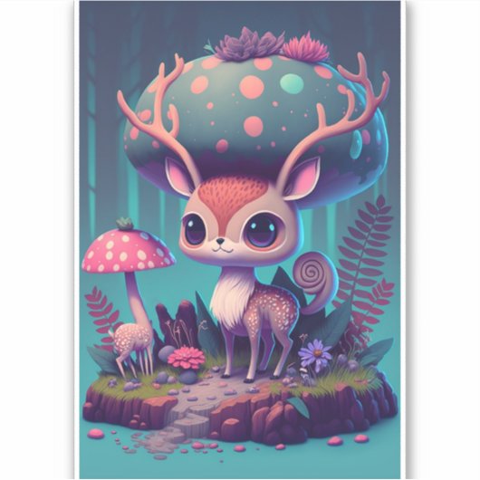 Niedlich Mushroom Deer Fantasy Art Sticker (Vorderseite)