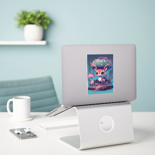 Niedlich Mushroom Deer Fantasy Art Sticker (Laptop auf Schreibtisch)