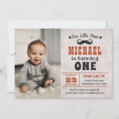 Niedlich Mustache Boy Foto 1. Geburtstag Party Einladung (Vorderseite)