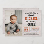 Niedlich Mustache Boy Foto 1. Geburtstag Party Einladung (Vorne/Hinten)