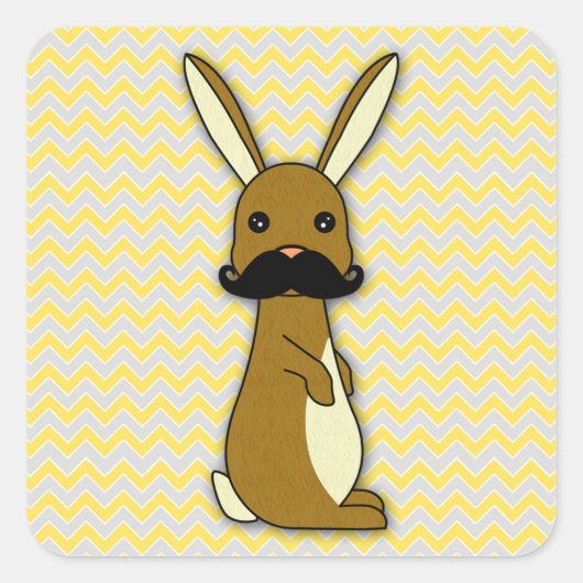 Niedlich Mustache Bunny Cartoon Quadratischer Aufkleber (Vorderseite)