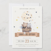 Niedlich Mute Teddy Hot Air Ballon Kindergeburtsta Einladung (Vorderseite)