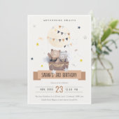 Niedlich Mute Teddy Hot Air Ballon Kindergeburtsta Einladung (Stehend Vorderseite)