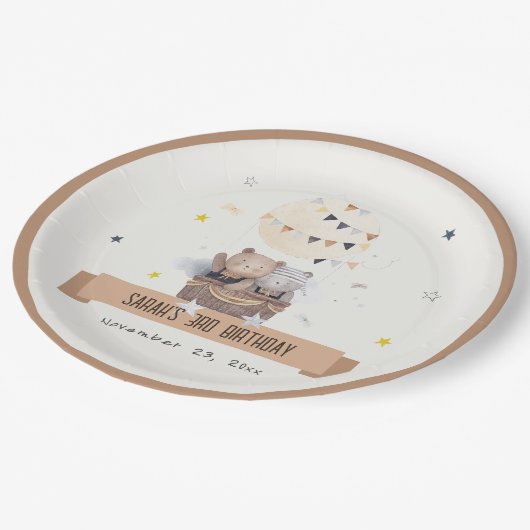 Niedlich Mute Teddy Hot Air Ballon Kindergeburtsta Pappteller (Schrägansicht)