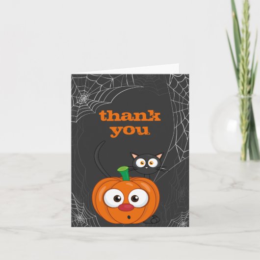 Niedlich n Spooky Cat und Pumpkin Halloween Dankeskarte (Vorderseite)