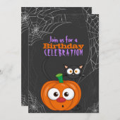 Niedlich n Spooky Scaredy Cat und Pumpkin Geburtst Einladung (Vorne/Hinten)