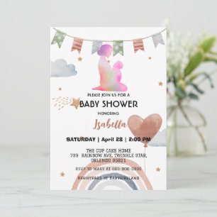 Niedlich nach der MAMA Regenbogenballon Babydusche Einladung
