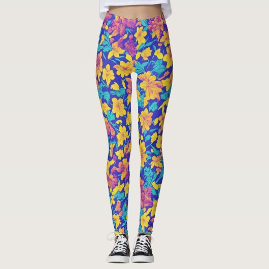 Niedlich Nahtlose Flora LulaRoe Rosa Gelb Lila Leggings (Vorderseite)