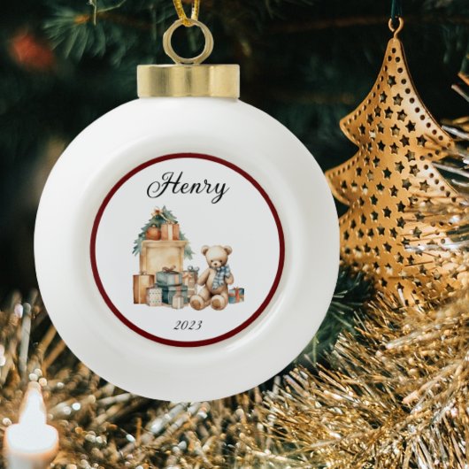 Niedlich Name Christmas Teddy Keramik Kugel-Ornament