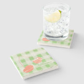 Niedlich Name Monogram Gingham Pastel Green Red Ch Steinuntersetzer (Seitenansicht)