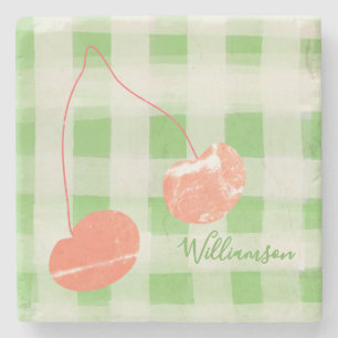 Niedlich Name Monogram Gingham Pastel Green Red Ch Steinuntersetzer