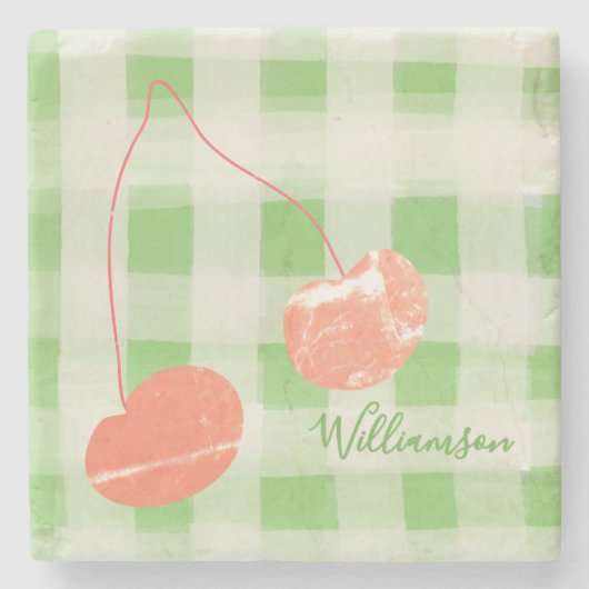 Niedlich Name Monogram Gingham Pastel Green Red Ch Steinuntersetzer (Vorderseite)