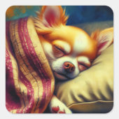 Niedlich Napping Chihuahua Quadratischer Aufkleber (Vorderseite)