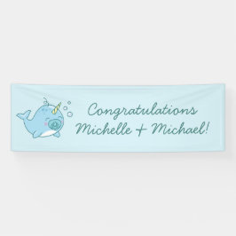 Niedlich Narwhal Baby Shower Kawaii Blue Boy Banner