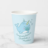 Niedlich Narwhal Baby Shower Kawaii Blue Boy Pappbecher (Rückseite)