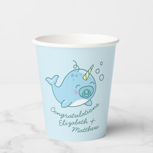 Niedlich Narwhal Baby Shower Kawaii Blue Boy Pappbecher (Vorderseite)