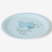 Niedlich Narwhal Baby Shower Kawaii Blue Boy Pappteller (Schrägansicht)