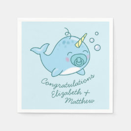 Niedlich Narwhal Baby Shower Kawaii Blue Boy Serviette