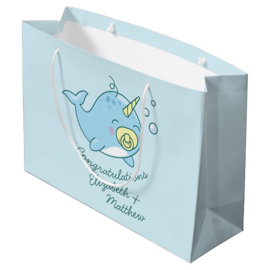 Niedlich Narwhal Baby Shower Kawaii Große Geschenktüte (Rückseite Schrägansicht)