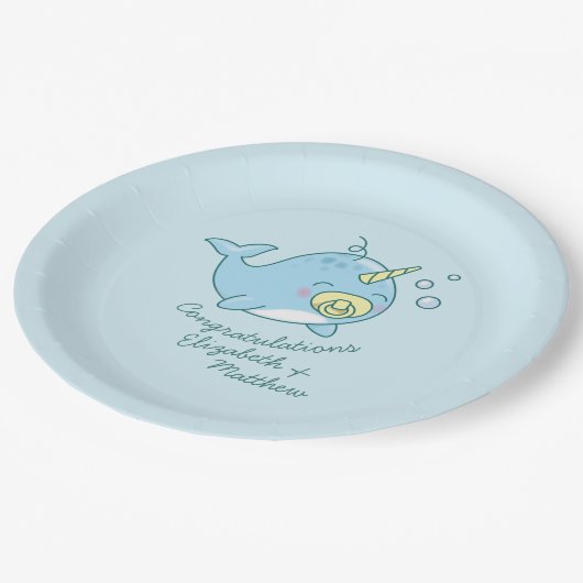 Niedlich Narwhal Baby Shower Kawaii Pappteller (Schrägansicht)