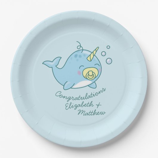 Niedlich Narwhal Baby Shower Kawaii Pappteller (Vorderseite)