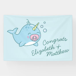 Niedlich Narwhal Baby Shower Kawaii Pink Girl Banner
