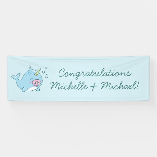 Niedlich Narwhal Baby Shower Kawaii Pink Girl Banner (Horizontal)