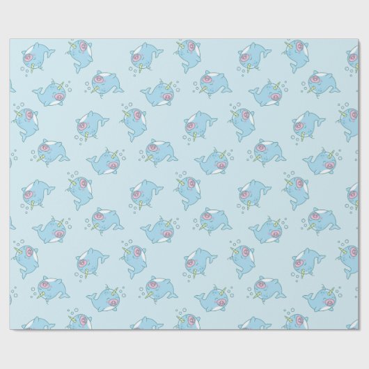 Niedlich Narwhal Baby Shower Kawaii Pink Girl Geschenkpapier (Flach)